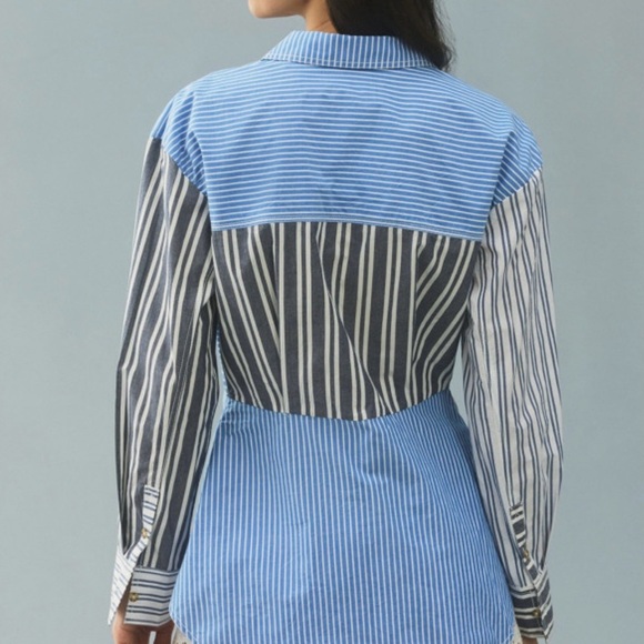 Pilcro Reworked mixed stripe buttondown Blue and White Striped Shirt sz M - Picture 3 of 11